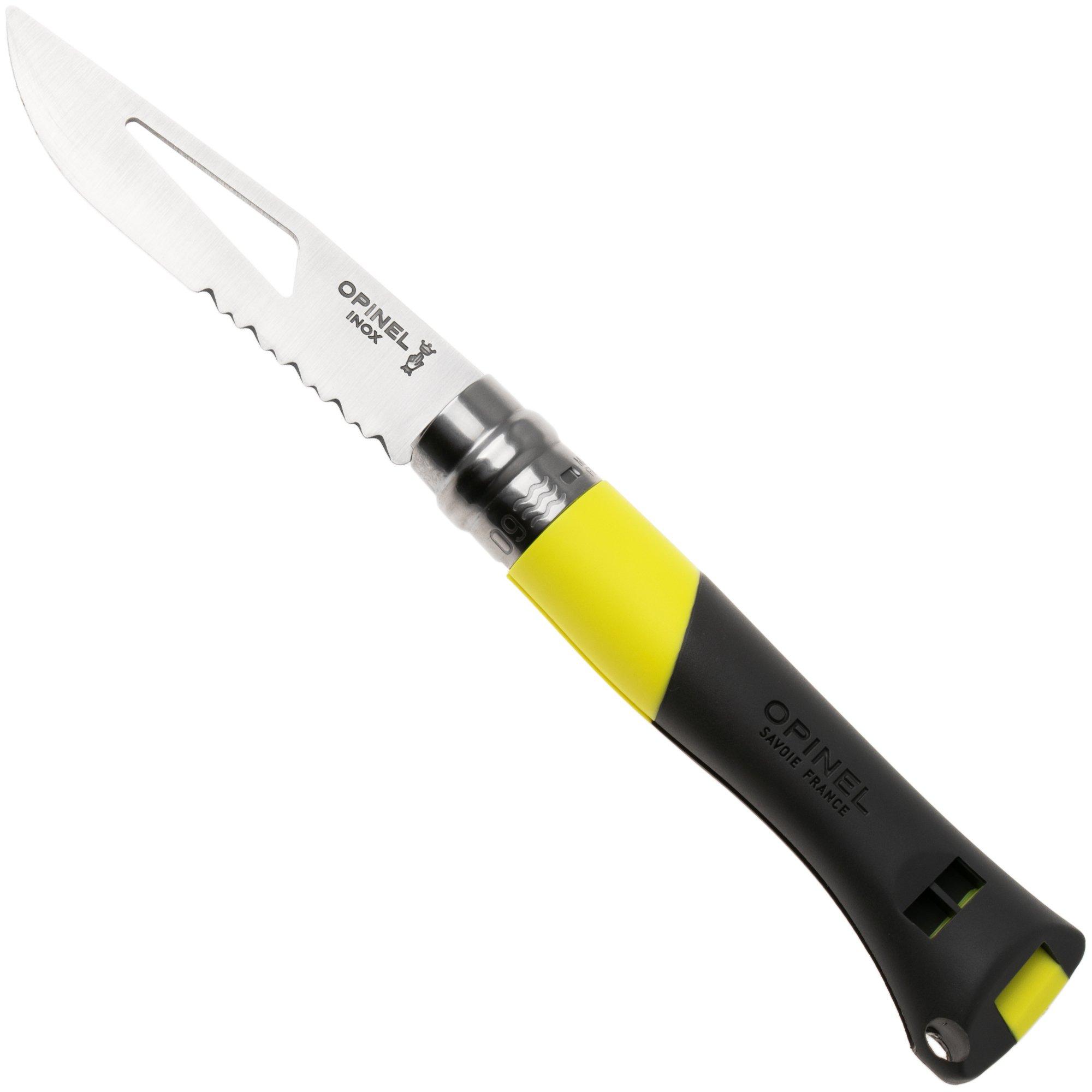 Opinel No. 09 Ocean 3260, Made For The Elements, Satin Stainless Steel, Yellow Polyamide, partially serrated zeilmes