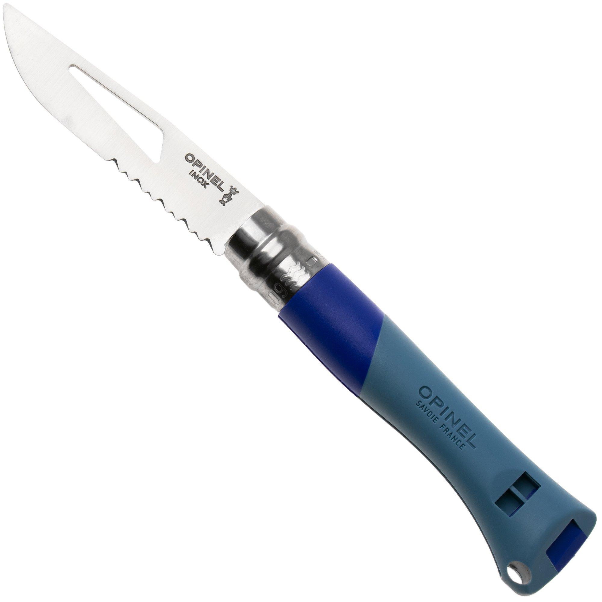 Opinel No. 09 Ocean 3261, Made For The Elements, Satin Stainless Steel, Blue Polyamide, partially serrated sailing knife