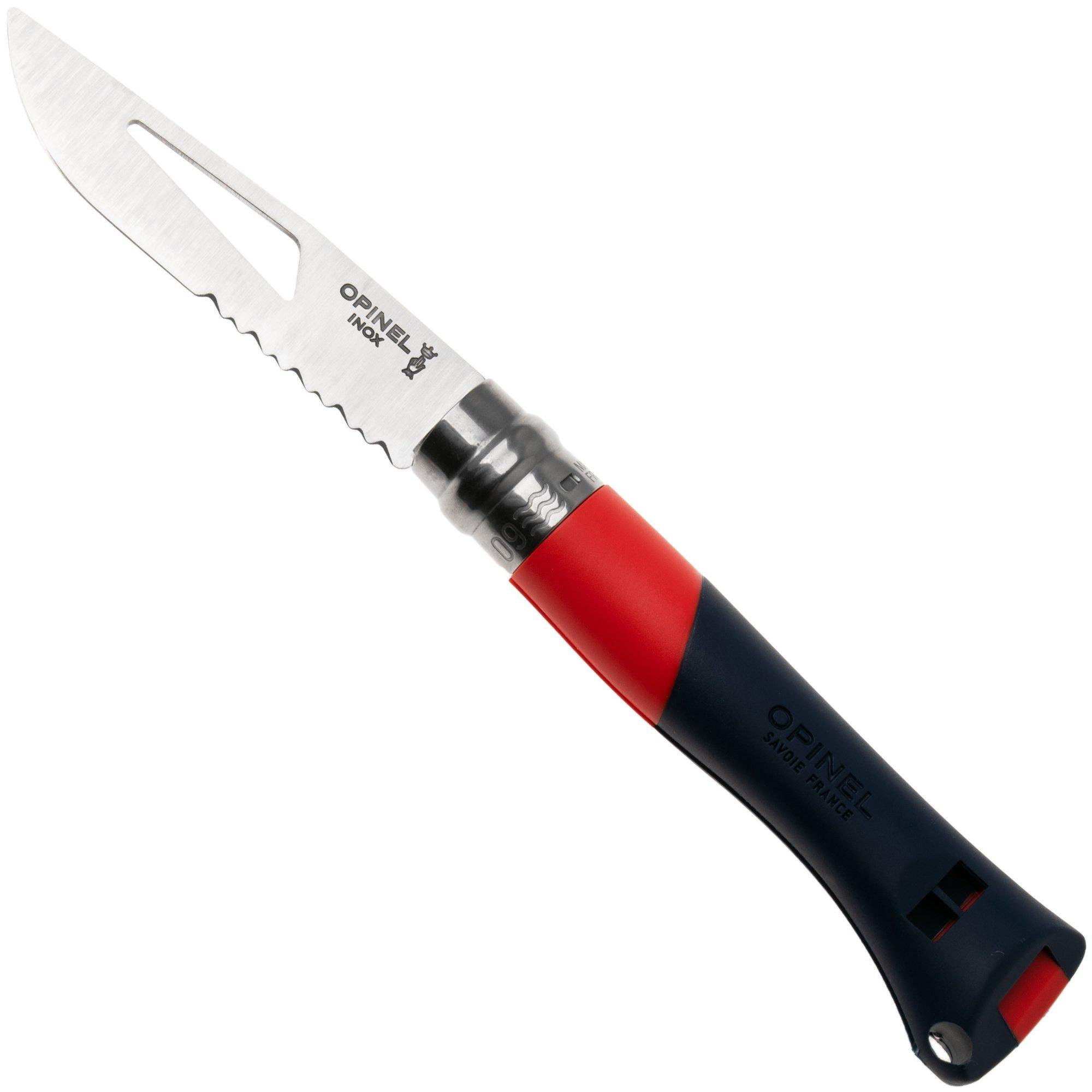 Opinel No. 09 Ocean 3262, Made For The Elements, Satin Stainless Steel, Red Polyamide, coltello da marinaio parzialmente seghettato