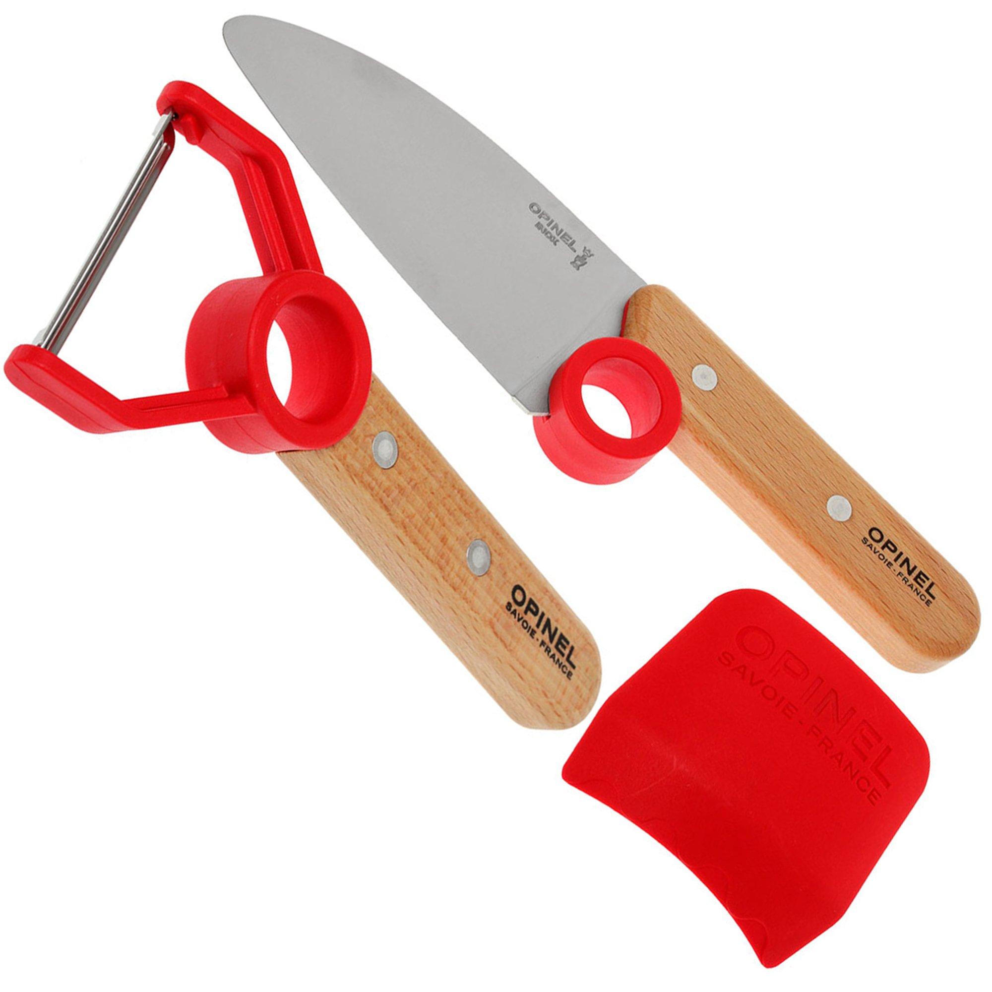 Opinel Le Petit Chef Complete 3 Piece Kitchen Set, Chef Knife with Rounded  Tip, Fingers Guard, Peeler, For Children and Teaching Food Prep and Kitchen