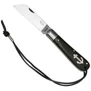 Otter Anchor Knife 172 LB Large Carbon, Smoked Oak, Stainless Anchor, Leather Strap, pocket knife