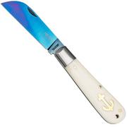 Otter Anchor Knife 173 KN m.L Large Blue Carbon, Bone, Brass Anchor, coltello da tasca