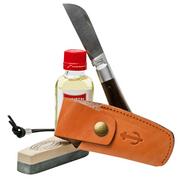 Otter Anchor Knife SET 172 Large Stainless, Smoked Oak, Brass Anchor, Leather Strap, coltello da tasca