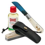 Otter Anchor Knife SET 173 KN Large Blued Carbon, Bone, Brass Anchor, Leather Strap, pocket knife