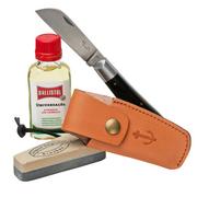Otter Anchor Knife SET 173 Large Stainless, Grenadilla, Brass Anchor, Leather Strap, pocket knife