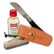 Otter Anchor Knife SET 173 Large Stainless, Grenadilla, Brass Anchor, Leather Strap, navalha