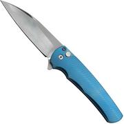 Pro-Tech Malibu Mike Irie Custom 2023, Blue Titanium handle, Gold Lip Pearl Button, Wharncliffe Blade, coltello da tasca