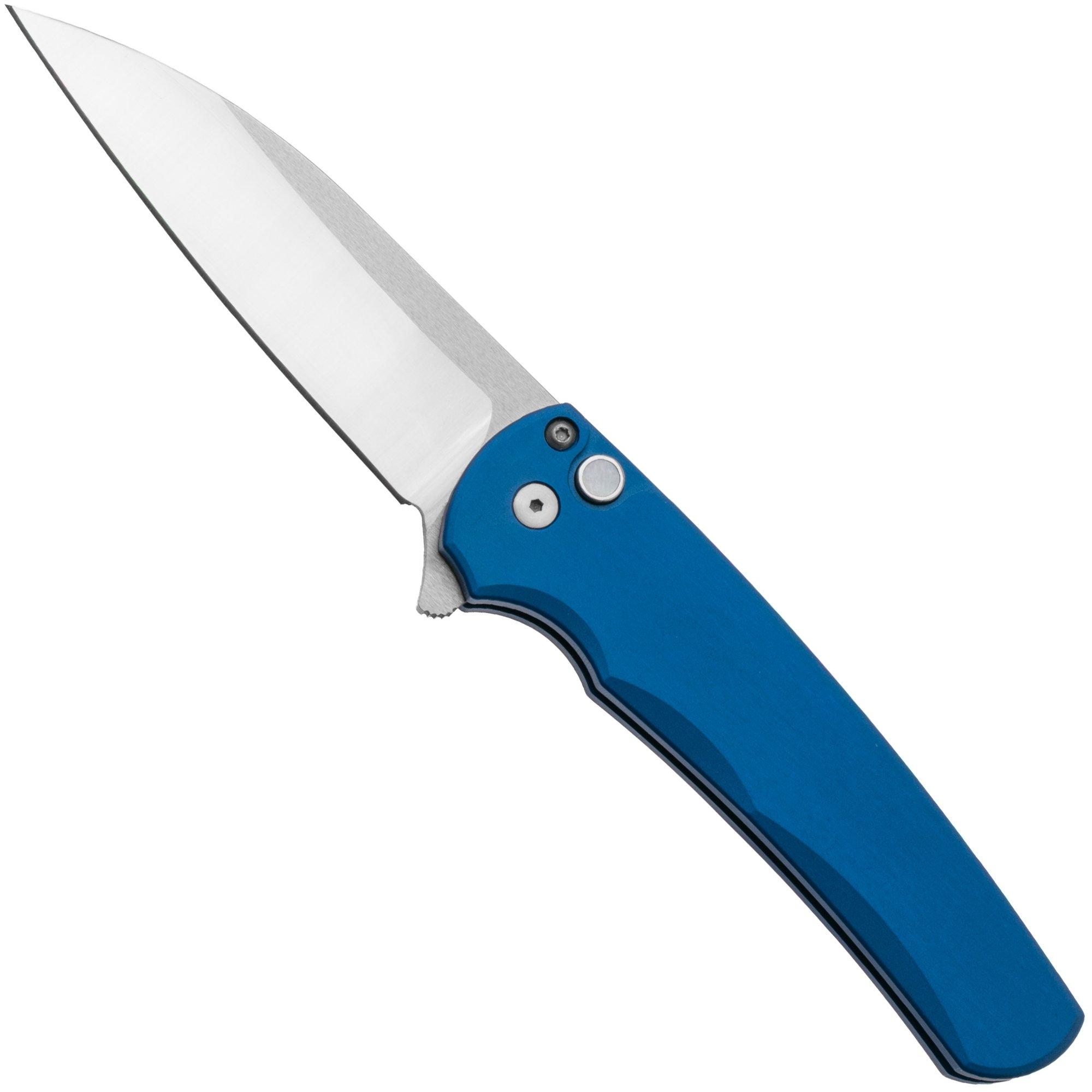 Pro-Tech Malibu 5300-LTD, Satin CPM MagnaCut Wharncliffe, Solid Blue Aluminum, White Pearl zakmes