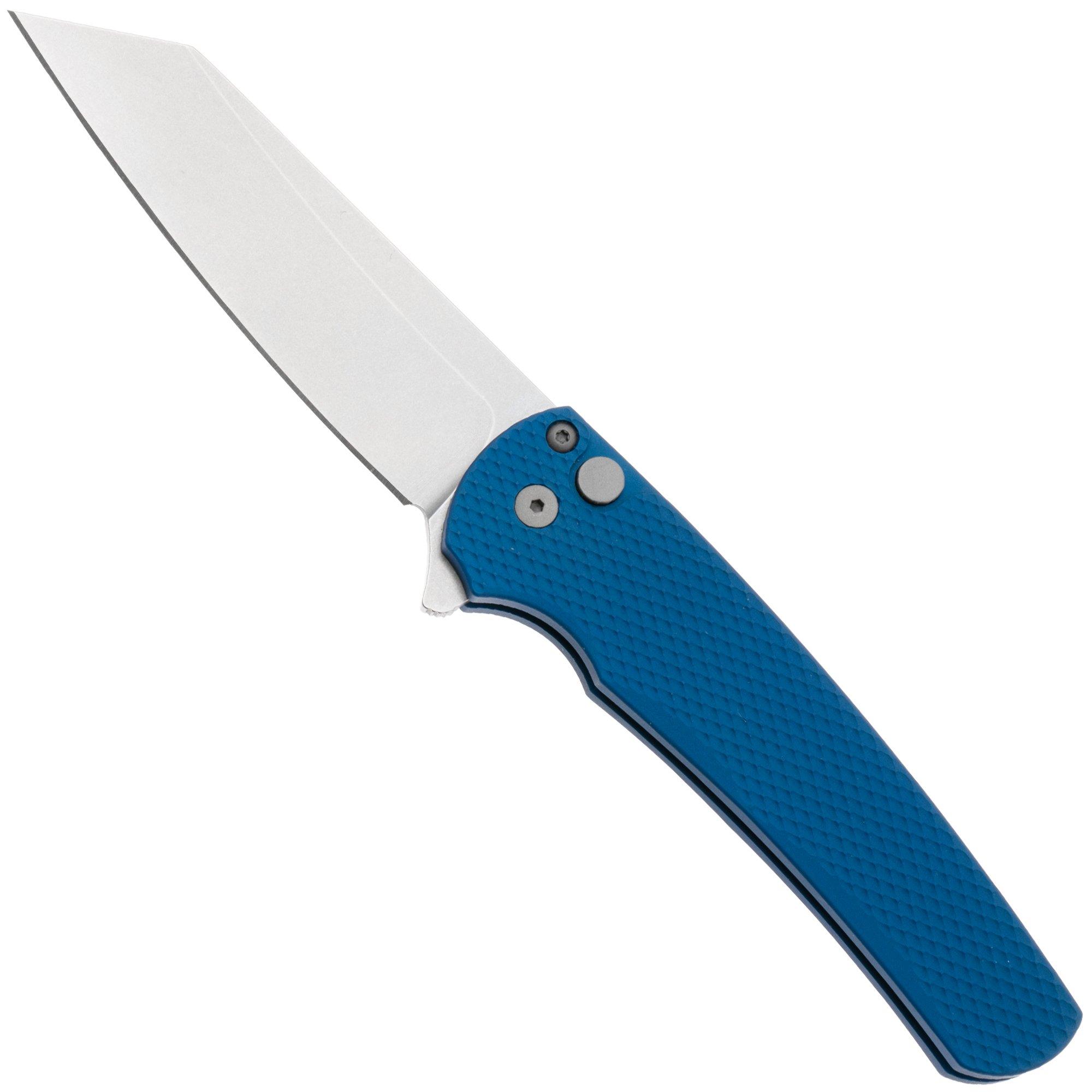 Pro-Tech Malibu 5405-BLUE, Stonewashed CPM MagnaCut, Reverse Tanto, Blue Textured Aluminum zakmes