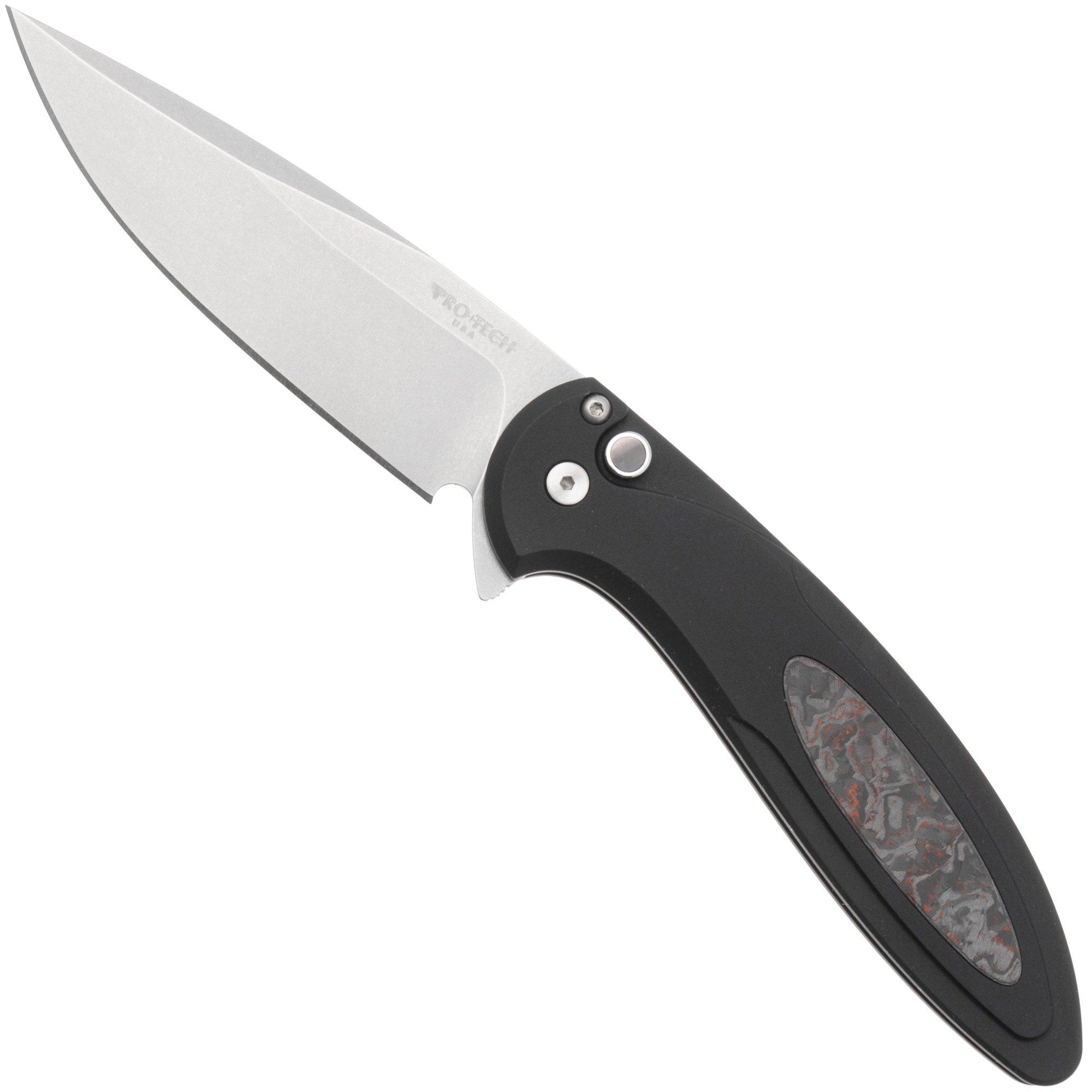 Pro-Tech Cambria 2 CF2101-LTD-TC-RED, Stonewashed CPM MagnaCut, Black Aluminum Techno Carbo Red Inlay, navaja