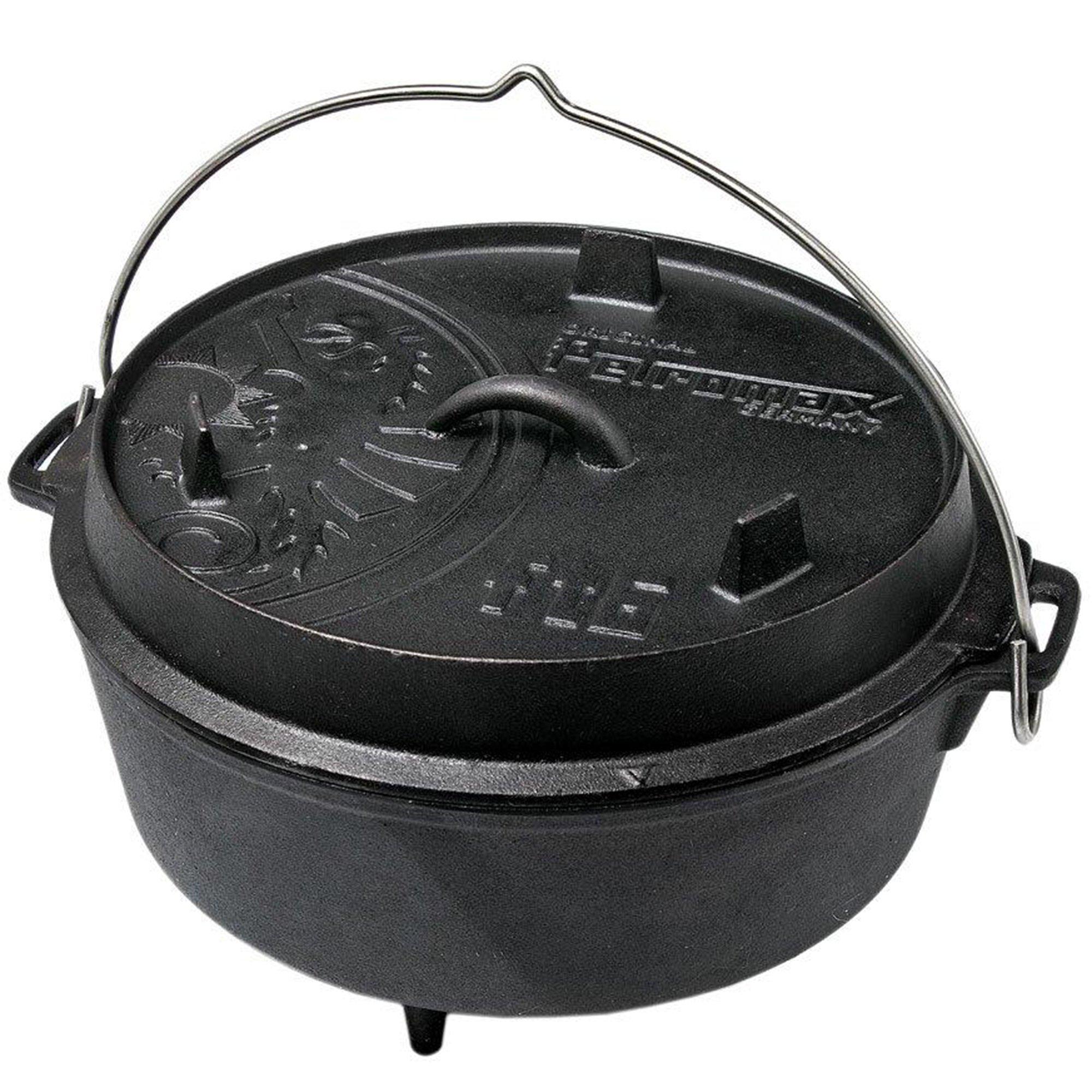 GUSSKÖNIG Set Dutch Oven 10 Pièces – Ensemble Complet Fonte Prétraitée 7L Avec Pieds, Poêle, Casserole, Accessoires Et Livre De Recettes