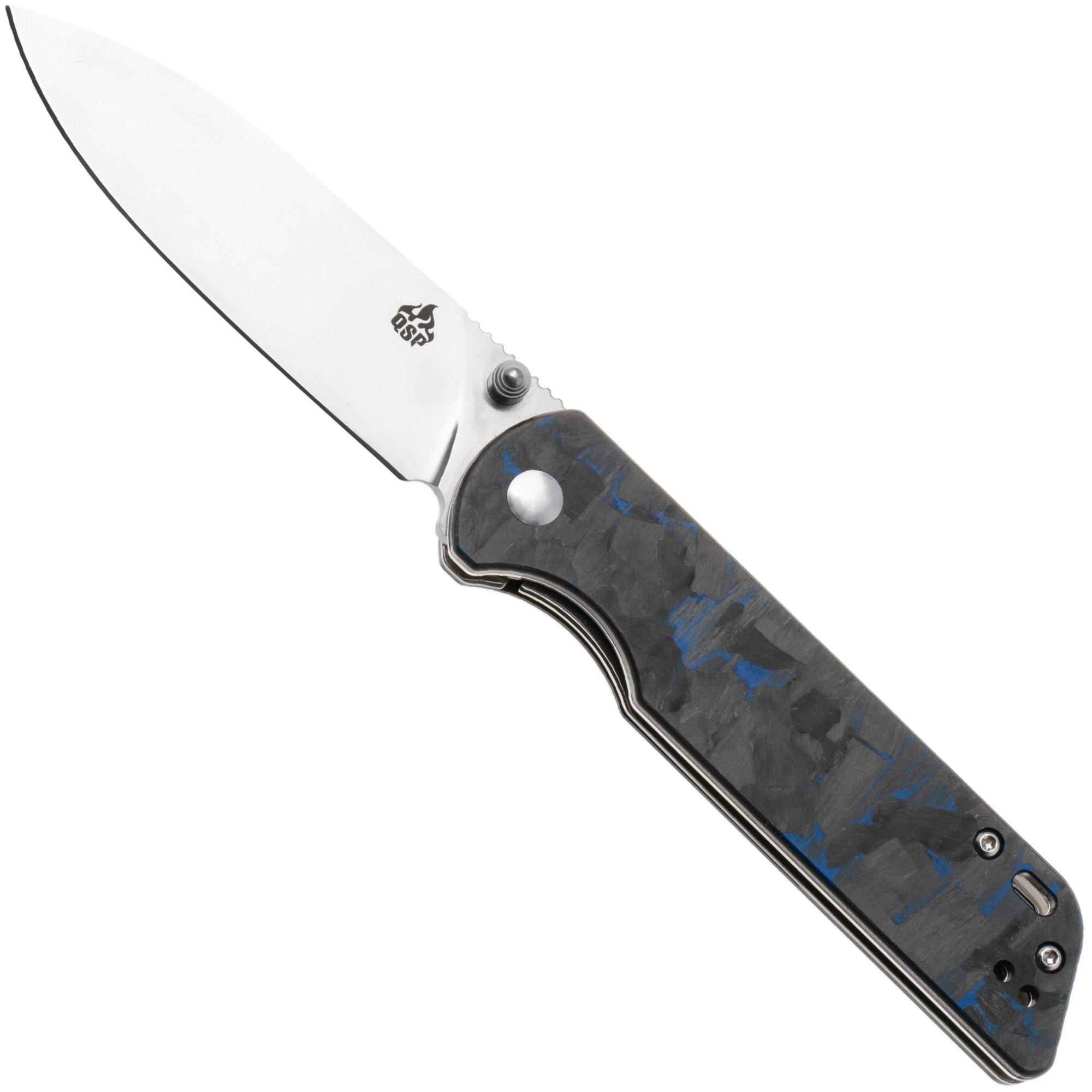 QSP Knife Parrot V2 QS102-H Blue Shredded Carbon Fiber, couteau de poche