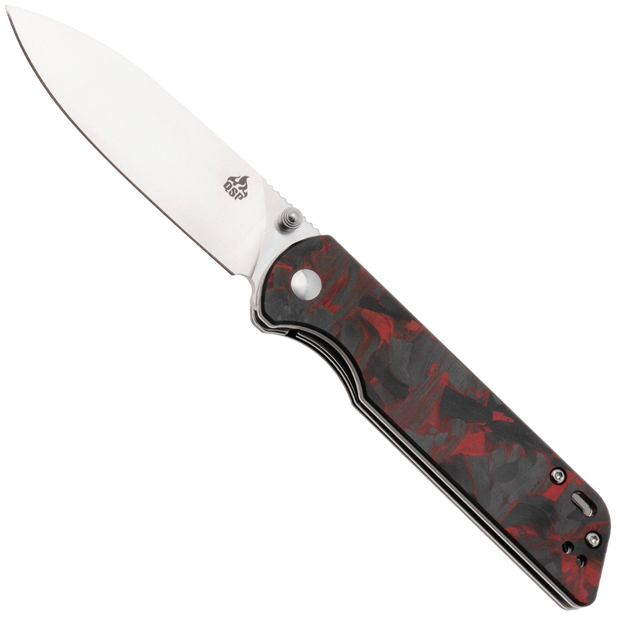 QSP Knife Parrot V2 QS102-I Satin D2, G10 Shredded Carbon Overlay, pocket knife
