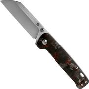 QSP Knife Penguin QS130-TRD Red Shredded Carbon fibre G10, Satin, pocket knife