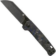 QSP Knife Penguin QS130-UBL Blue Shredded Carbon fibre G10, Blackwashed, coltello da tasca