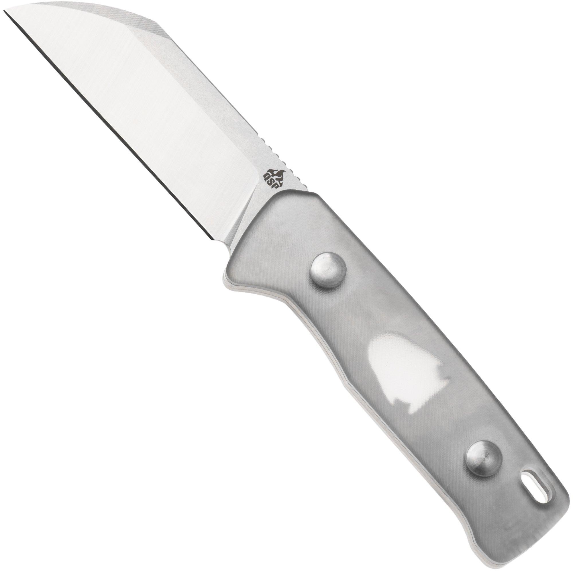 QSP Knife Baby Penguin QS130BP-A1 Stonewashed Satin 14C28N Acrylic, fixed knife