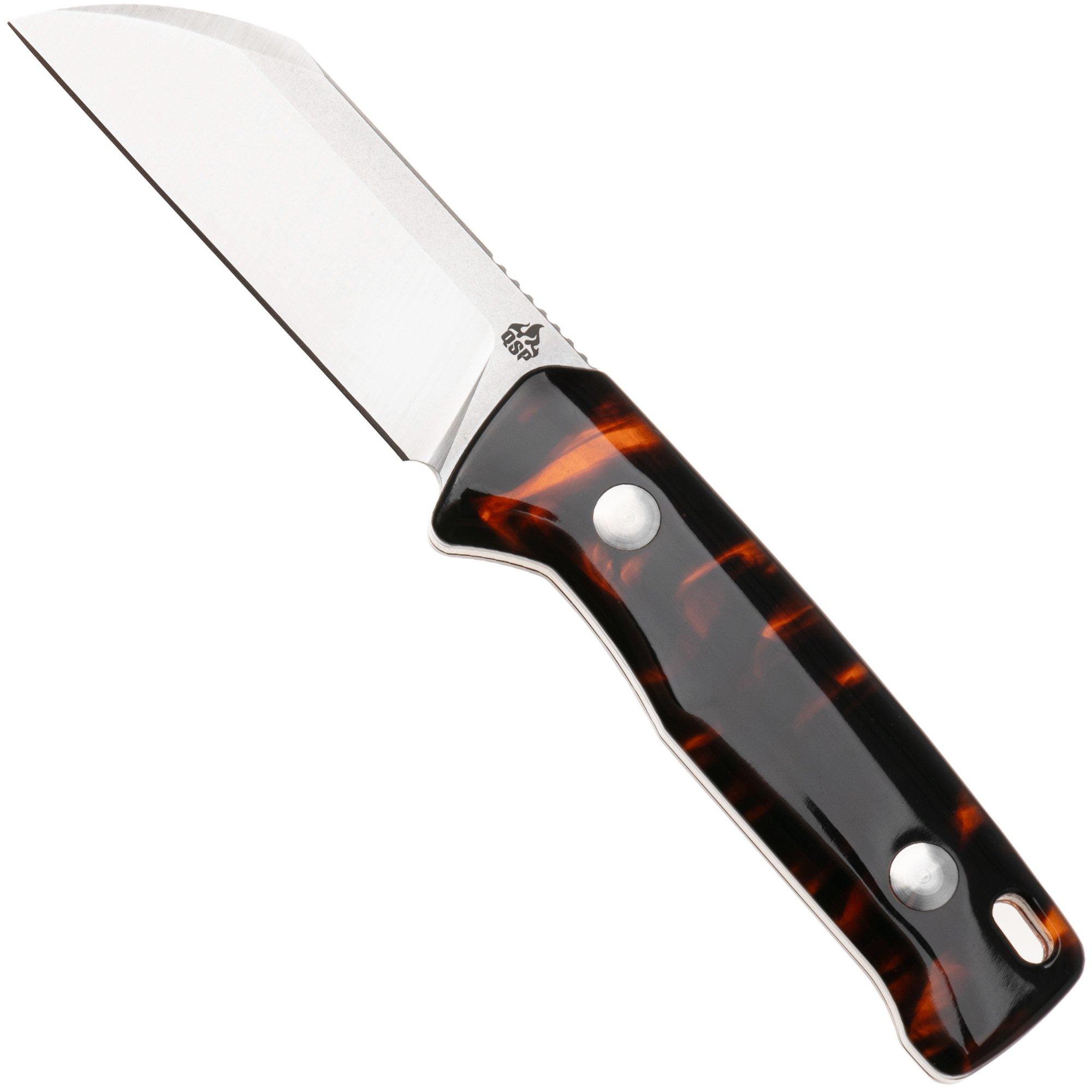 QSP Knife Baby Penguin QS130BP-B1 Stonewashed Satin 14C28N Tortoise Shell Acrylic, fixed knife