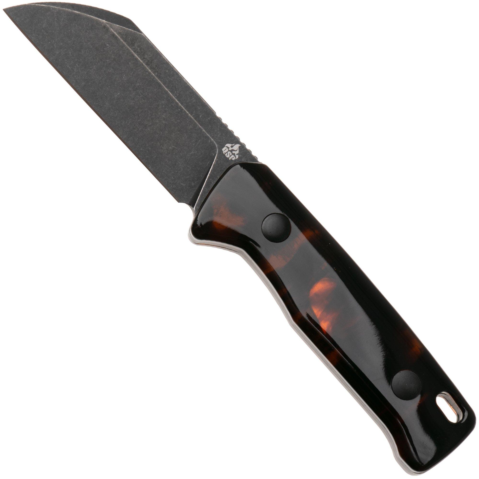 QSP Knife Baby Penguin QS130BP-B2 Blackwashed 14C28N Tortoise Shell Acrylic, fixed knife