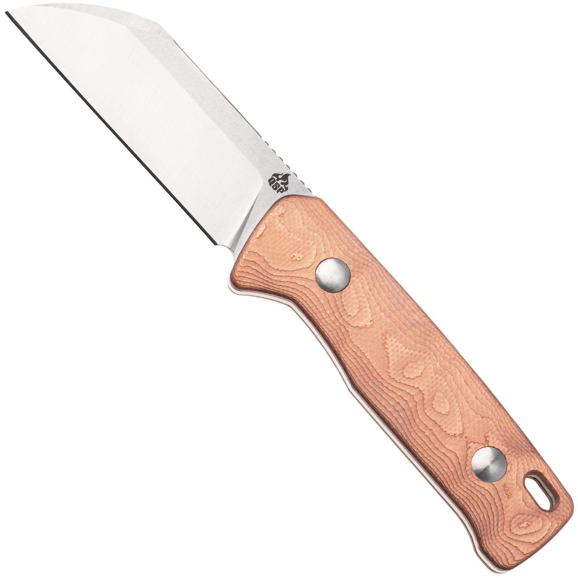 QSP Knife Baby Penguin QS130BP-C1 Stonewashed Satin 14C28N Copper Foil Carbon, fixed knife