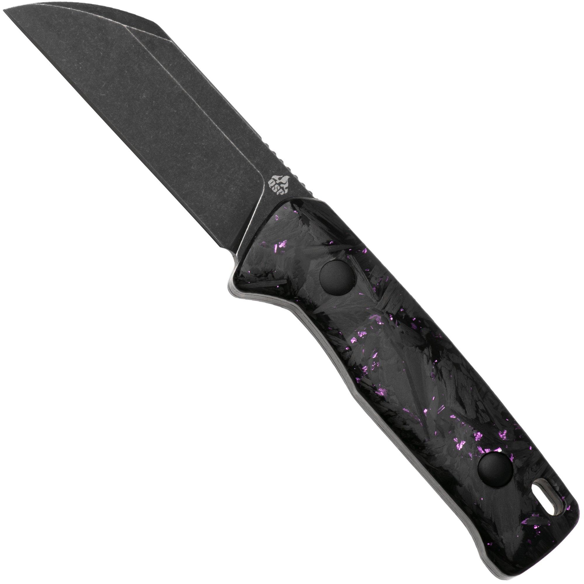 QSP Knife Baby Penguin QS130BP-E2 Blackwashed 14C28N Purple Shredded Carbon, fixed knife