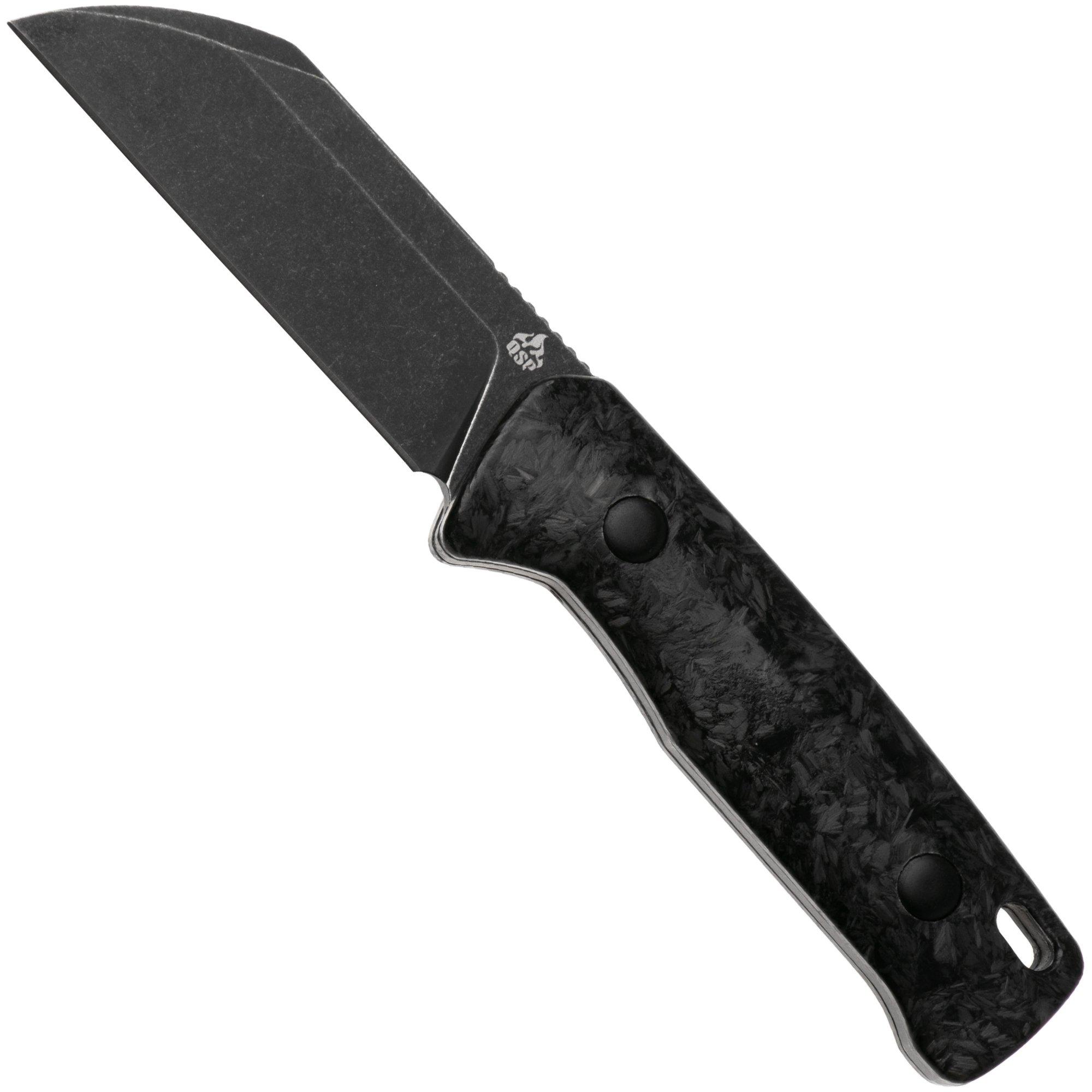 QSP Knife Baby Penguin QS130BP-F2 Blackwashed 14C28N Blue Glow In The Dark Carbon, fixed knife
