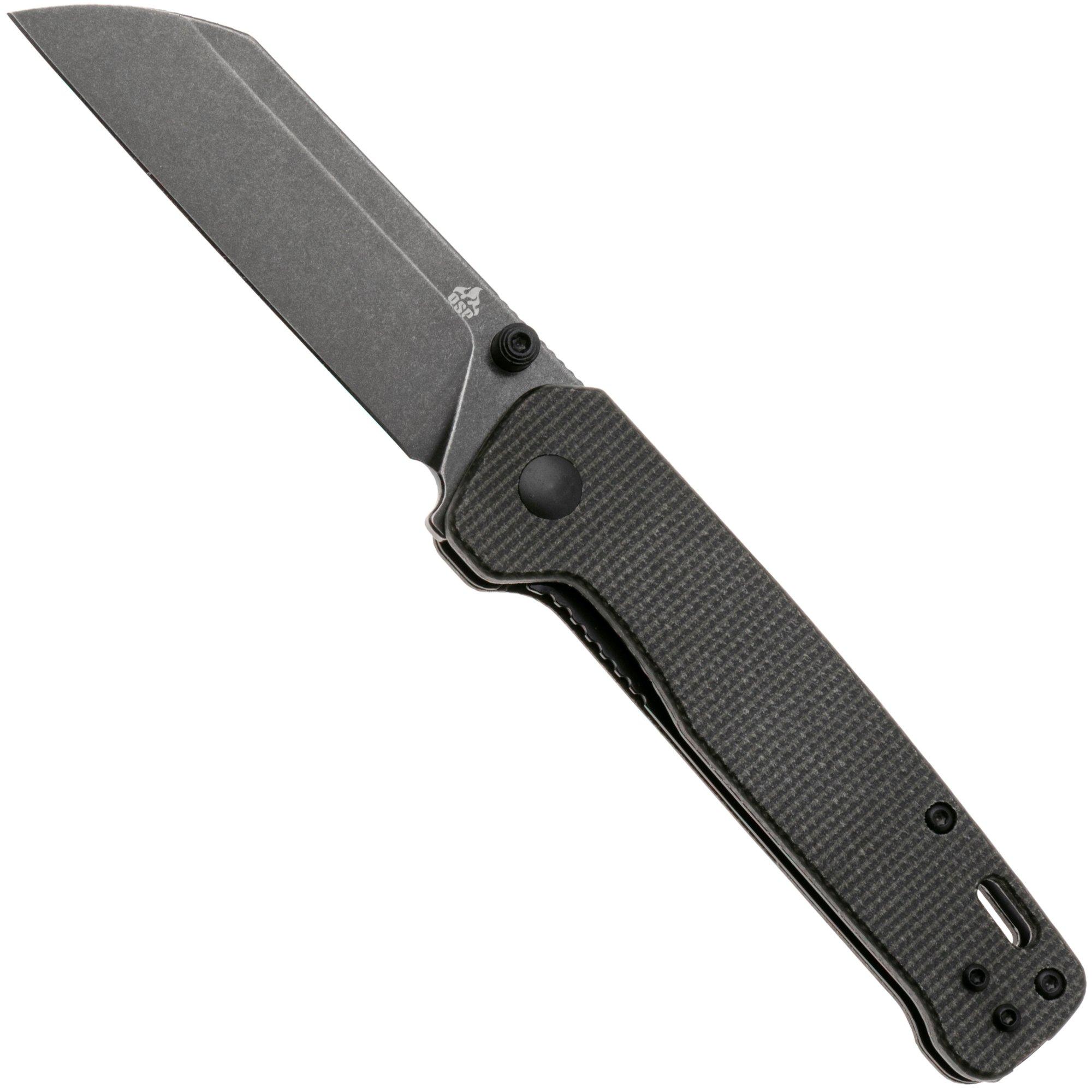 QSP Knife Penguin V2 QS130V2-A2 Blackwashed D2, Dark Brown Micarta, pocket knife