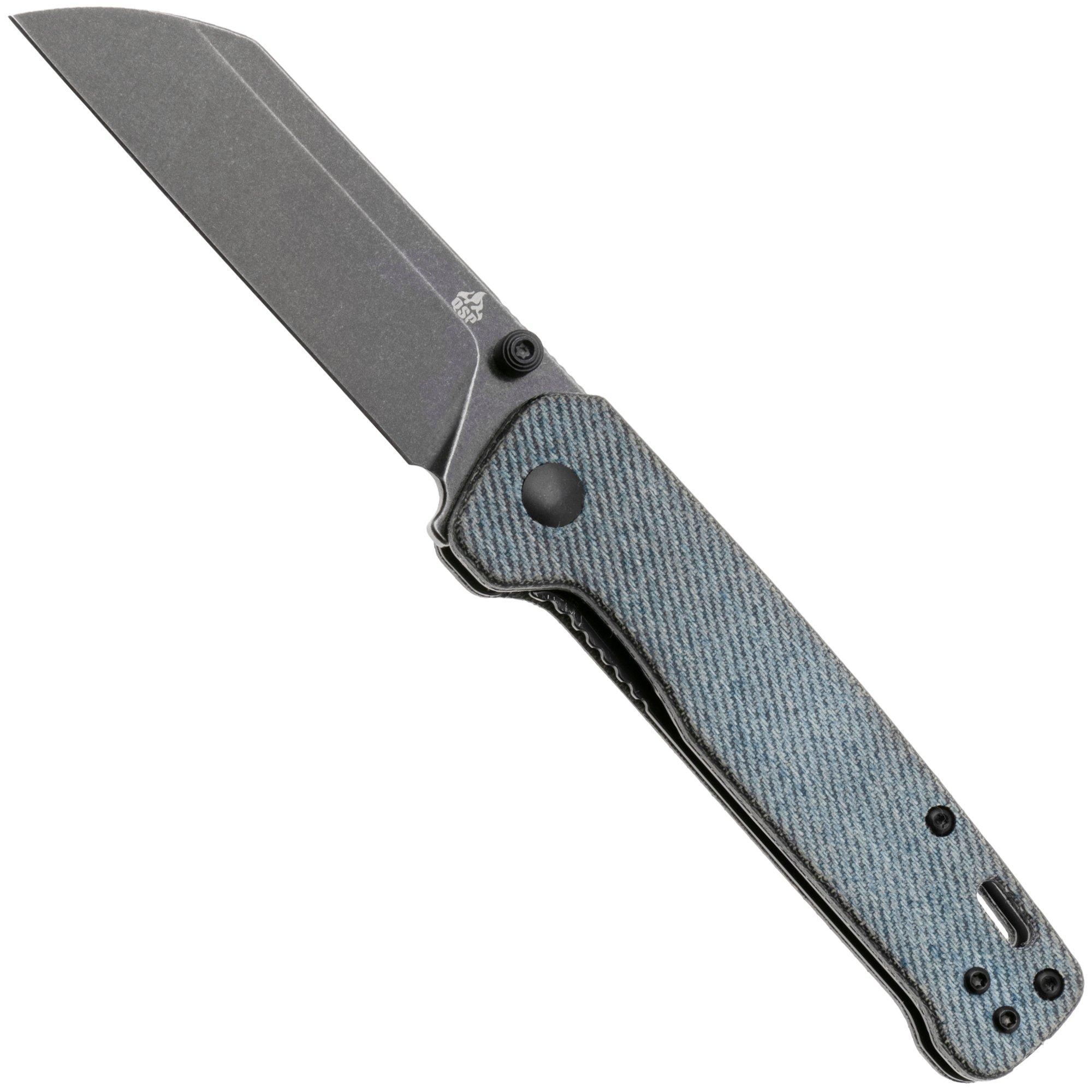 QSP Knife Penguin V2 QS130V2-B2 Blackwashed D2, Denim Micarta, pocket knife