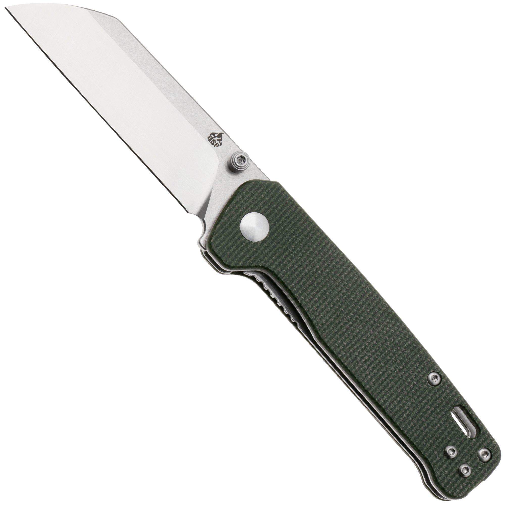 QSP Knife Penguin V2 QS130V2-C1 Two-Tone D2, Green Micarta, pocket knife
