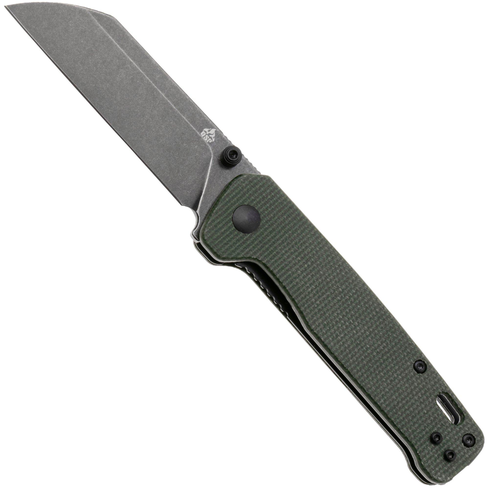 QSP Knife Penguin V2 QS130V2-C2 Blackwashed D2, Green Micarta, pocket knife