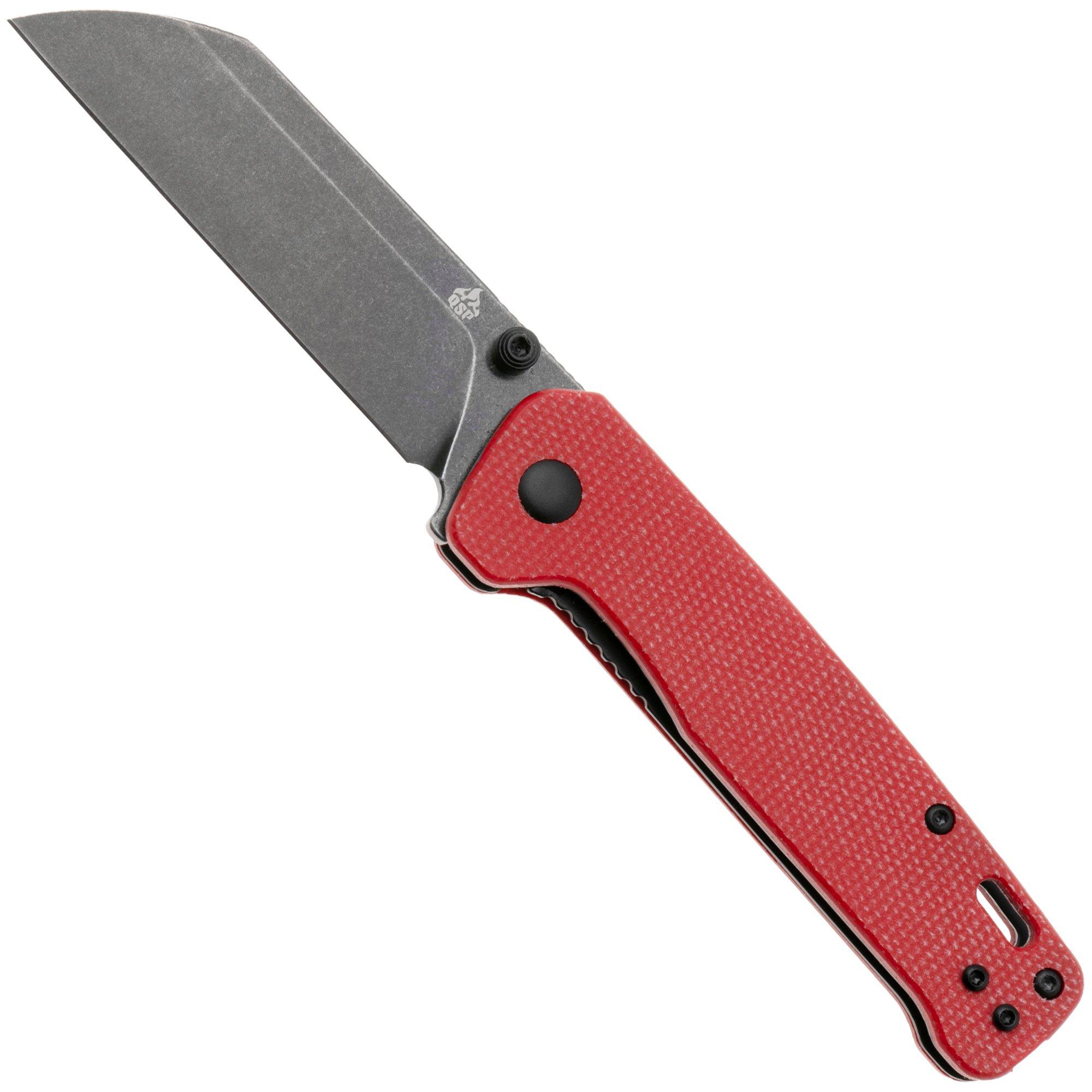 QSP Knife Penguin V2 QS130V2-D2 Blackwashed D2, Red Micarta, pocket knife