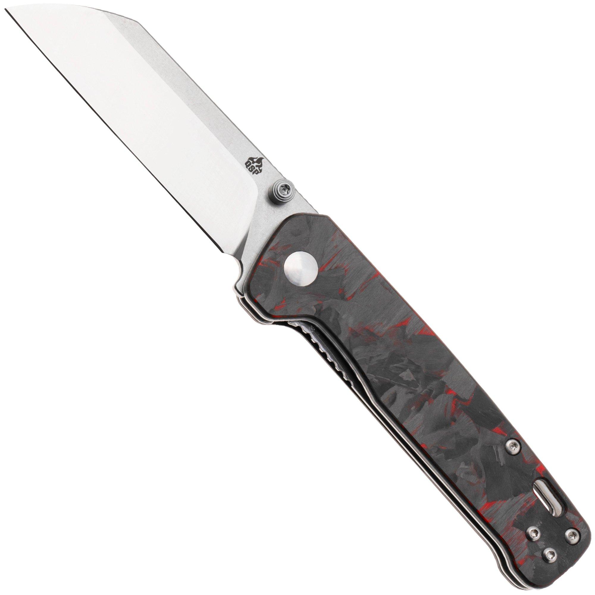 QSP Knife Penguin V2 QS130V2-F1 Two-Tone D2, G10 Shredded Carbon Overlay, pocket knife