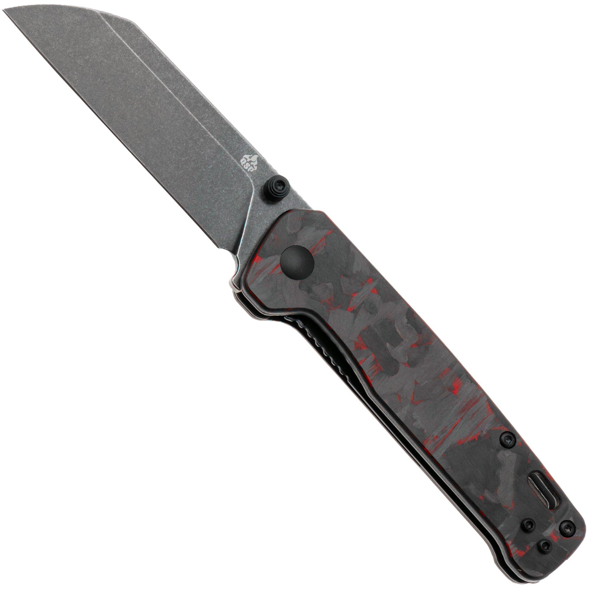QSP Knife Penguin V2 QS130V2-F2 Blackwashed D2, G10 Shredded Carbon Overlay, pocket knife