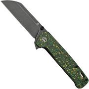 QSP Knife Penguin Plus QS130XL-F2, CPM 20CV Black, Carbon Fiber Yellow Green, pocket knife