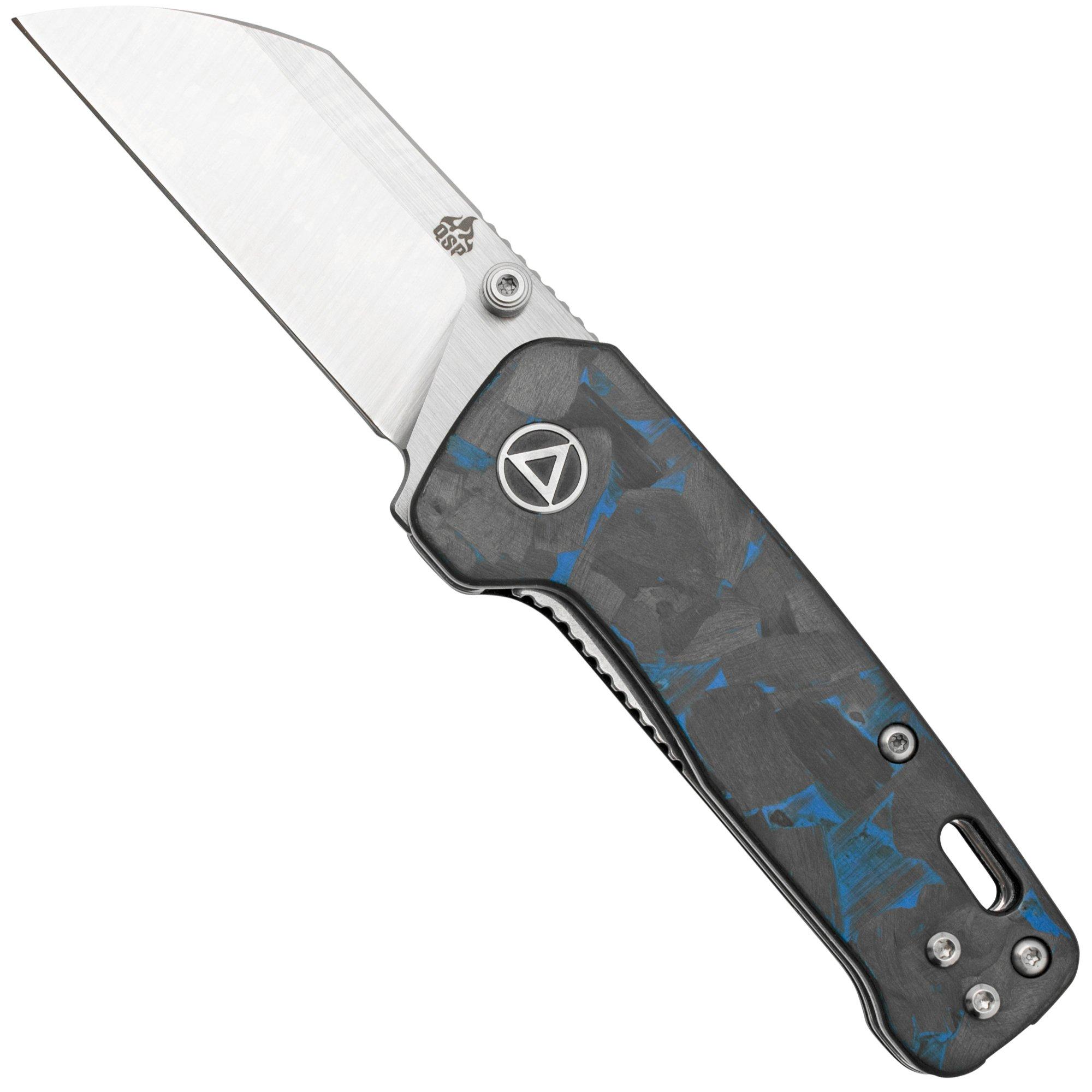 QSP Knife Penguin Mini QS130XS-D1, Satin 14C28N, Blue Shredded Carbonfiber Taschenmesser