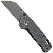 QSP Knife Penguin Mini QS130XS-D2, Blackwashed 14C28N, Blue Shredded Carbonfiber, couteau de poche