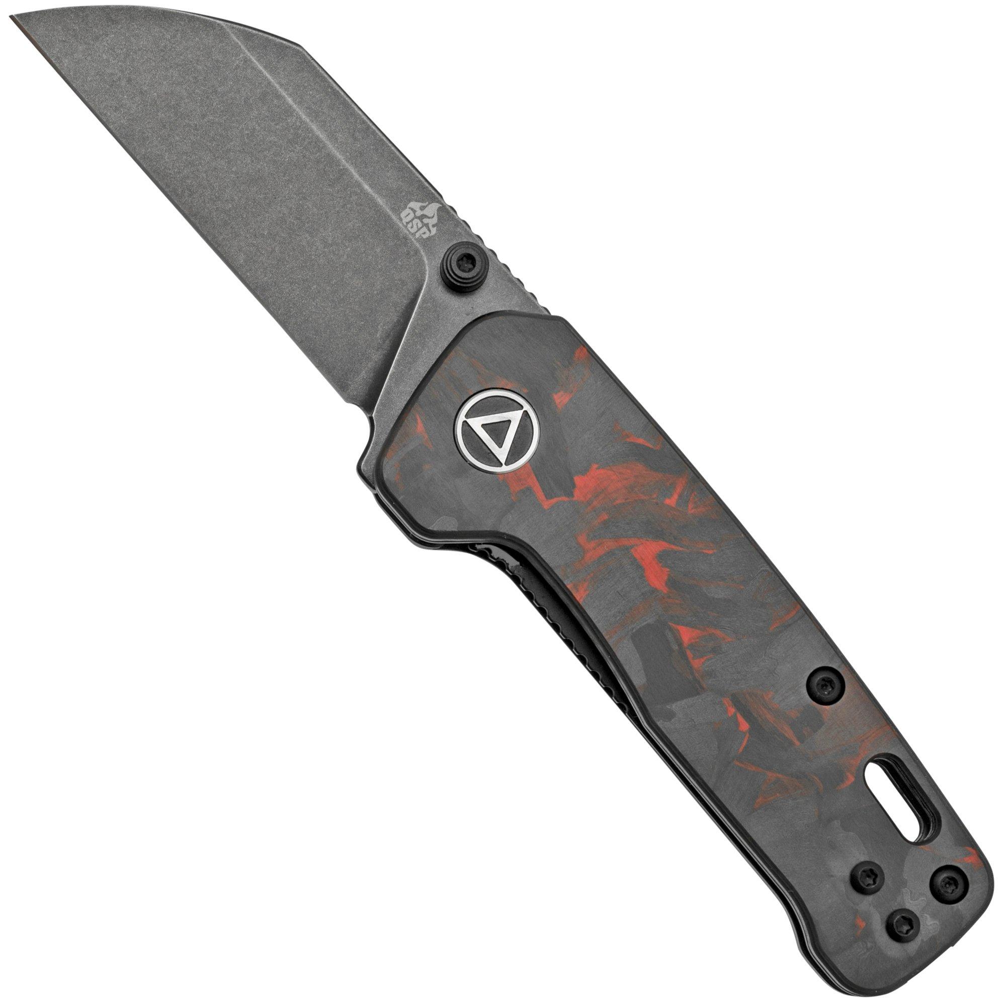 QSP Knife Penguin Mini QS130XS-E2, Blackwashed 14C28N, Red Shredded Carbonfiber Taschenmesser