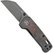 QSP Knife Penguin Mini QS130XS-E2, Blackwashed 14C28N, Red Shredded Carbon fibre navalha