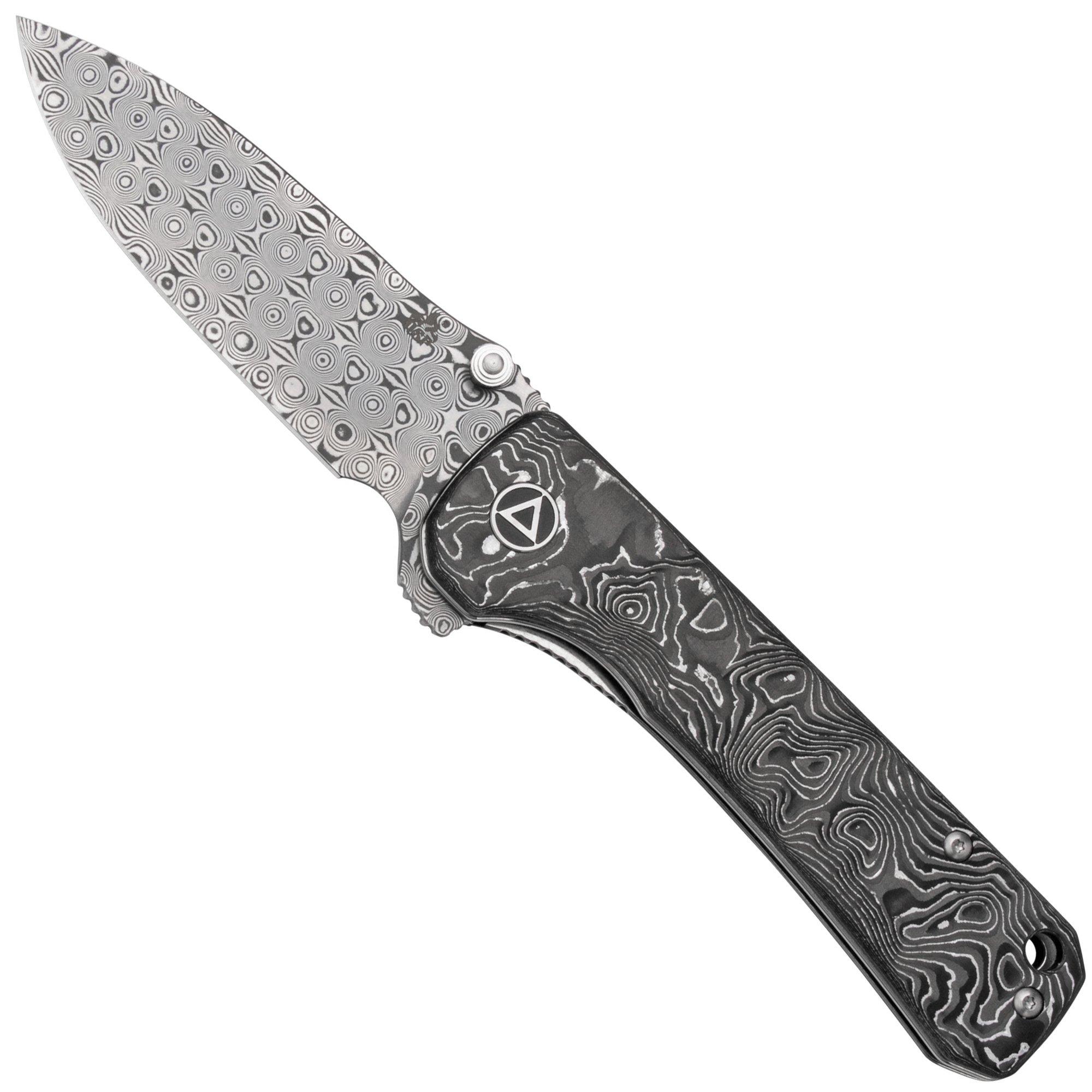 QSP Knife Hawk QS131-Q Damascus, Aluminum Foil coltello da tasca in fibra di carbonio
