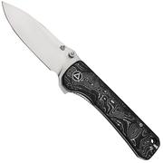 QSP Knife Hawk QS131-R Damascus, Copper Foil Carbon fibre navalha