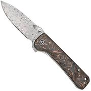 QSP Knife Hawk QS131-R Damascus, Copper Foil Carbonfiber Taschenmesser