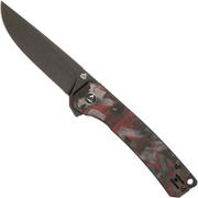QSP Knife Osprey QS139-F2 Red Shredded Carbonfiber, Blackwashed, couteau de poche