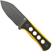 QSP Knife Canary QS141-A2 Blackwashed, Black Yellow G10, cuchillo de cuello