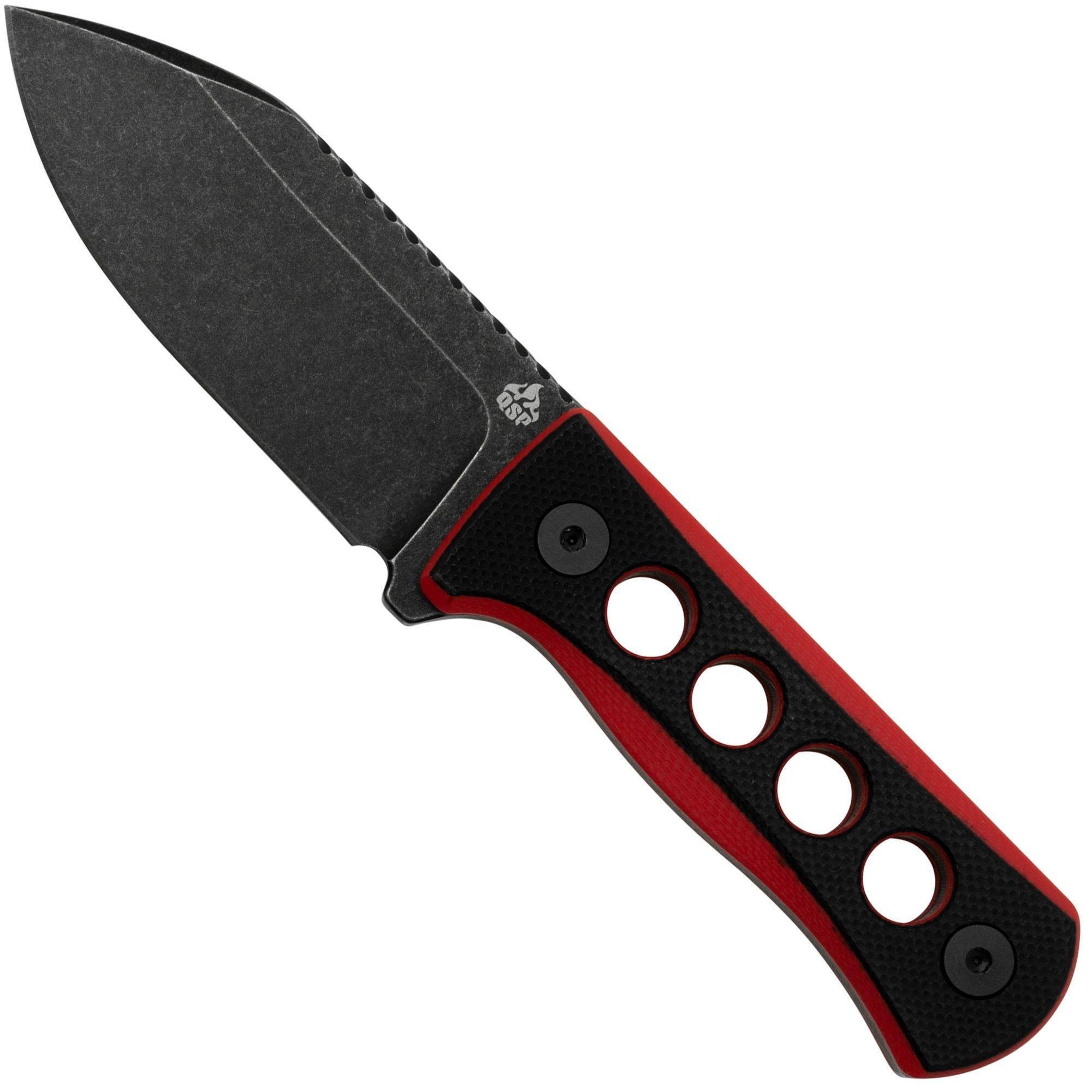Nóż typu neck QSP Knife Canary QS141-B2 Blackwashed, Black Red G10