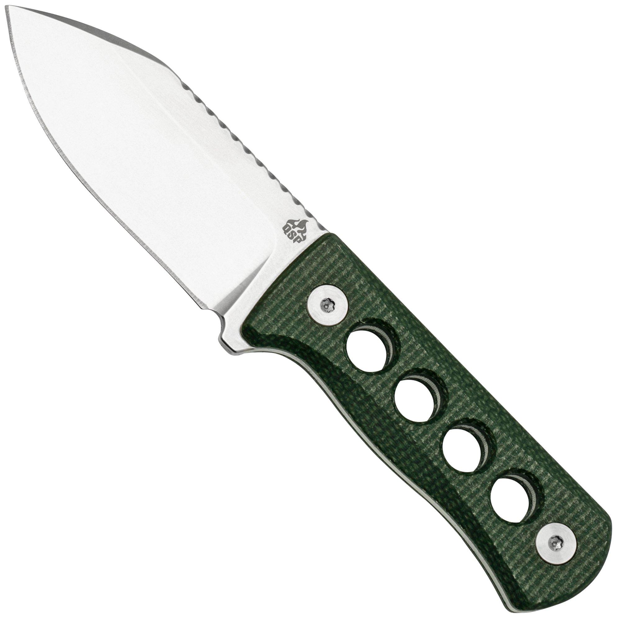 Nóż typu neck QSP Knife Canary QS141-C1 Stonewashed, Green Micarta