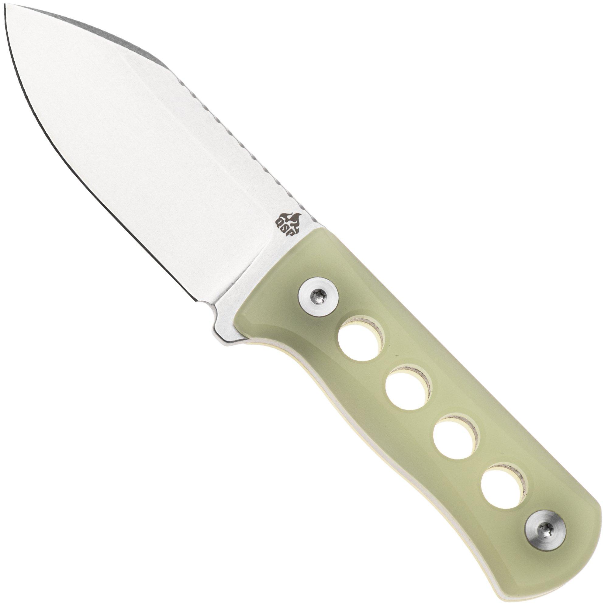 QSP Knife Canary QS141-K1 Stonewashed 14C28N Glow In The Dark, couteau de cou