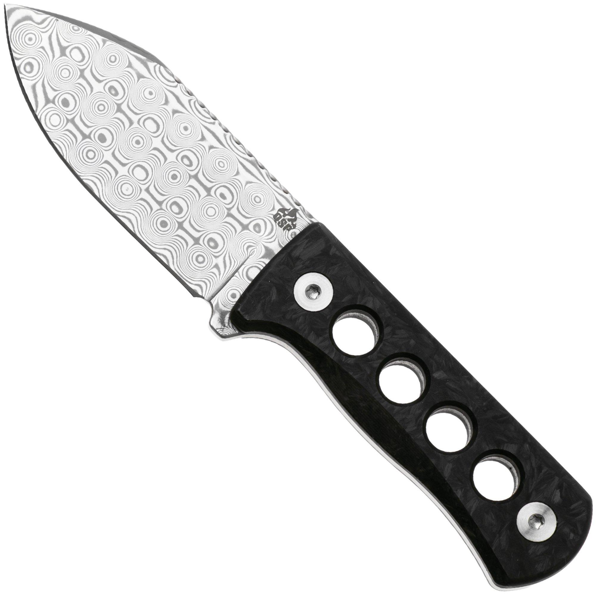 QSP Knife Canary QS141-L Damascus Glow In The Dark Shredded Carbon, neck knife