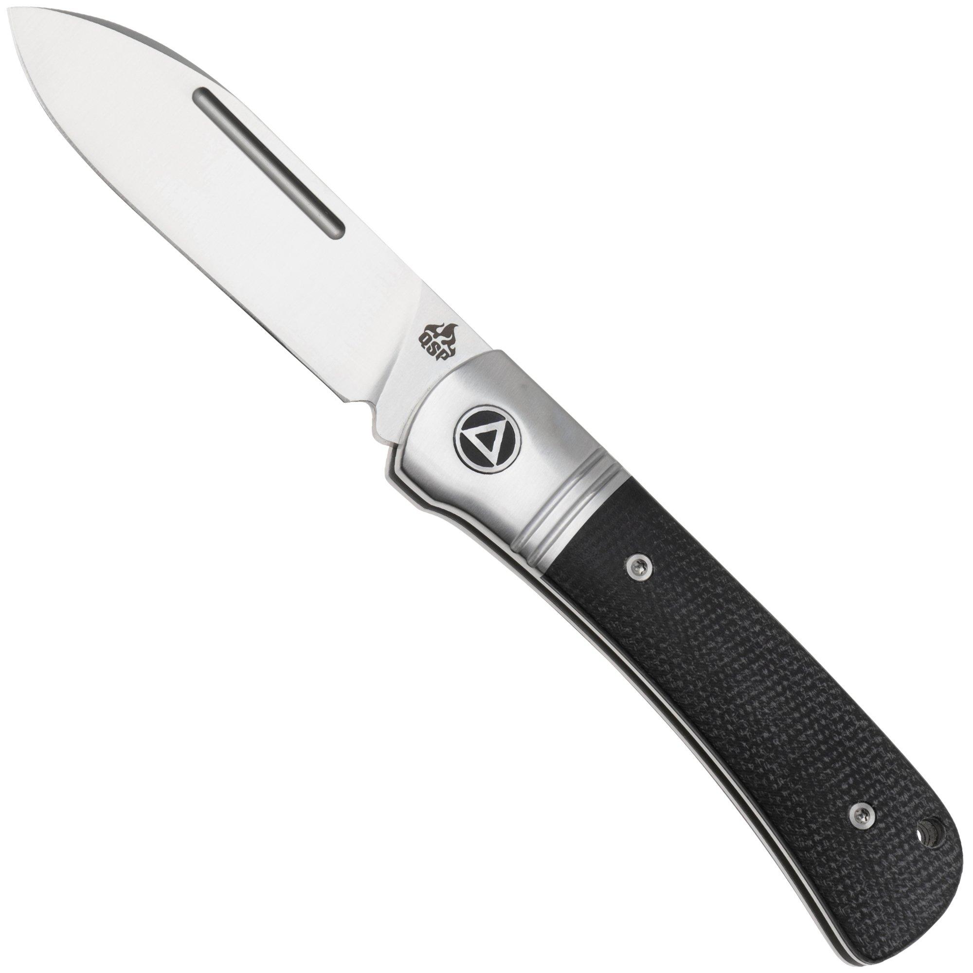 QSP Knife Hedgehog Spear Point 142SP-A, Satin 14C28N, Black Micarta, Slipjoint Taschenmesser