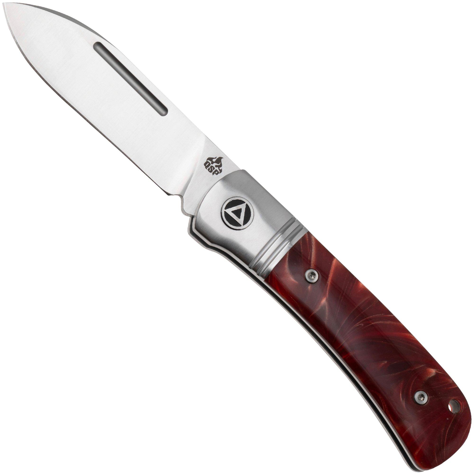 QSP Knife Hedgehog Spear Point 142SP-C, Satin 14C28N, Red Resin, Slipjoint Taschenmesser