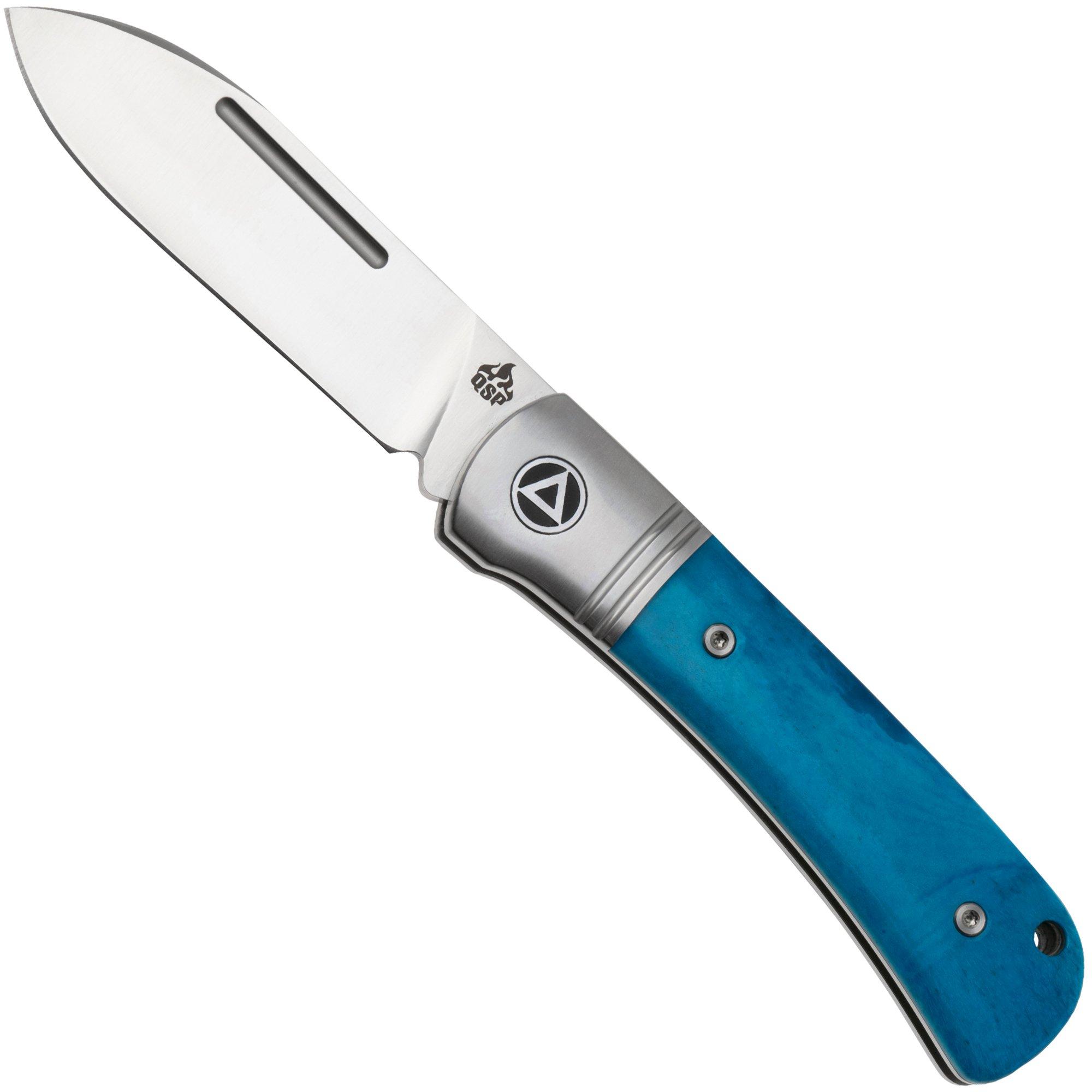 QSP Knife Hedgehog Spear Point 142SP-D, Satin 14C28N, Blue Bone, Slipjoint Taschenmesser