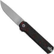 QSP Knife Lark QS144-D, Shredded CF Overlay Red G10, Satin 14C28N, navalha